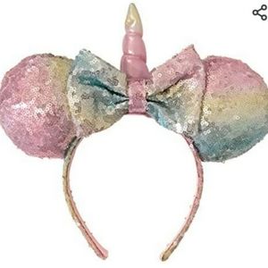 2 MINNIE MOUSE UNICORN EARS HEADBANDS SEQUIN PINK